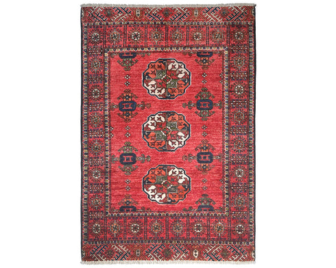 3x5 Red Ersari Afghan Hand Knotted Veg Dye Wool Area Rug